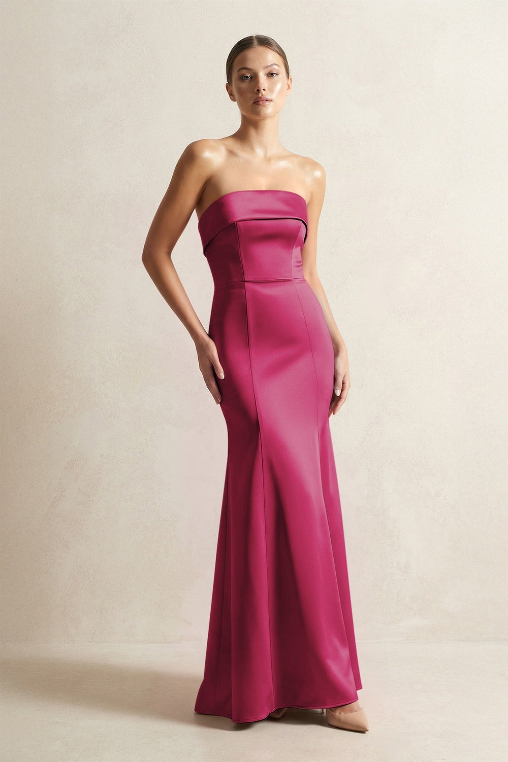 Strapless Satin Mermaid Bridesmaid Dress in Berry