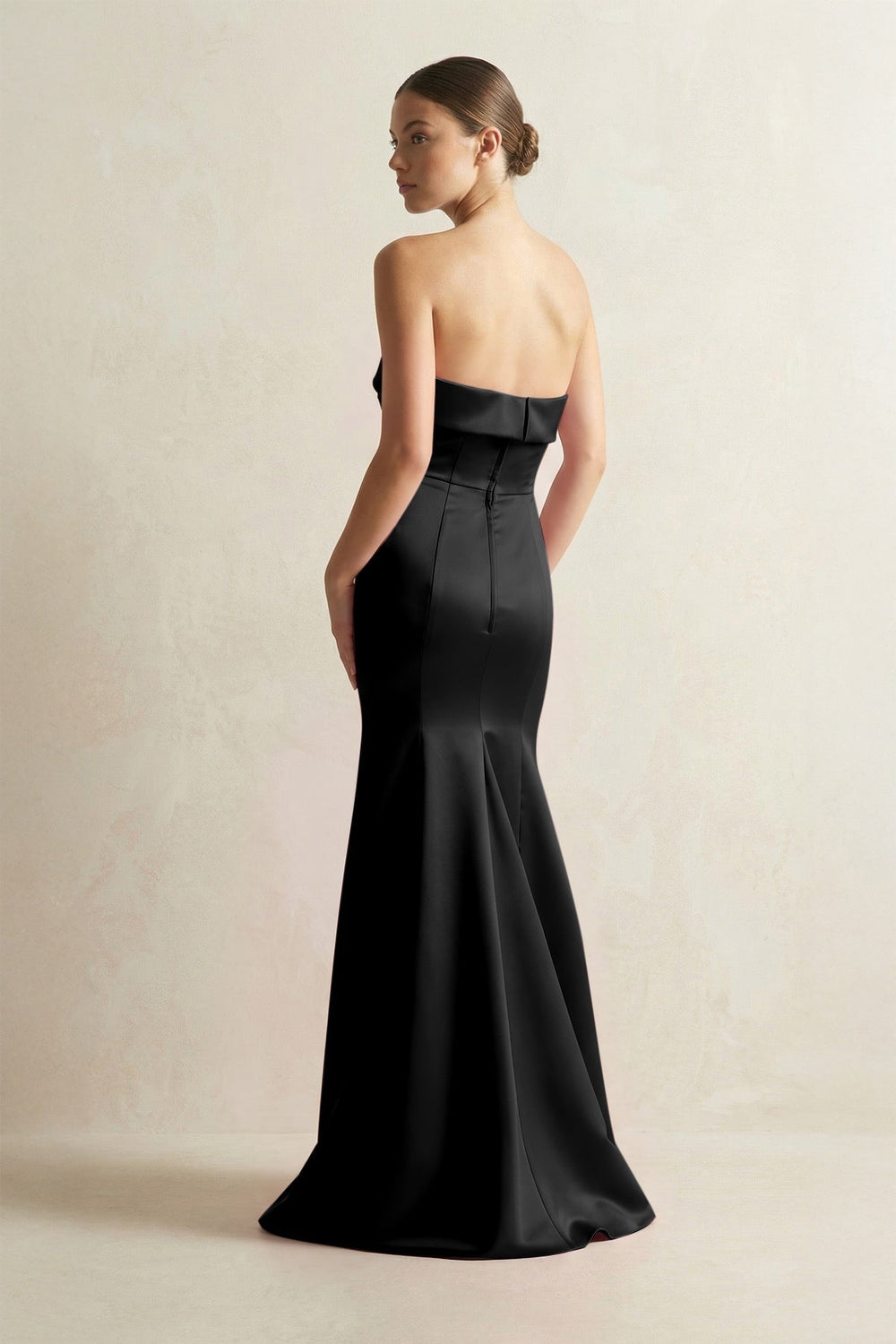 Strapless Satin Mermaid Bridesmaid Dress in Black