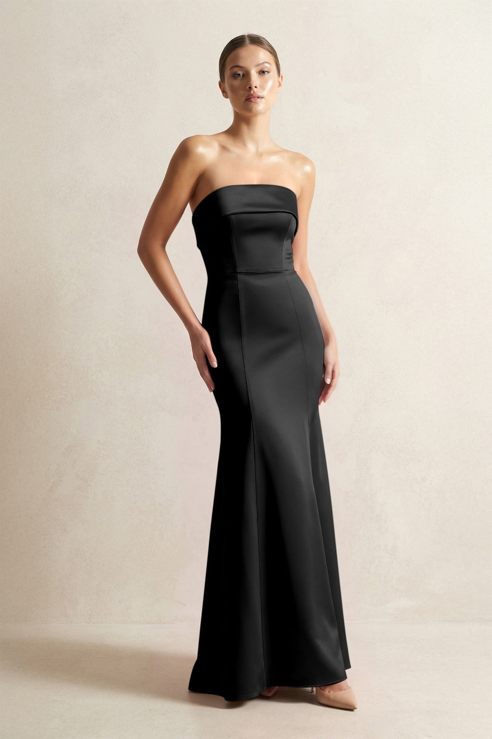 Strapless Satin Mermaid Bridesmaid Dress in Black