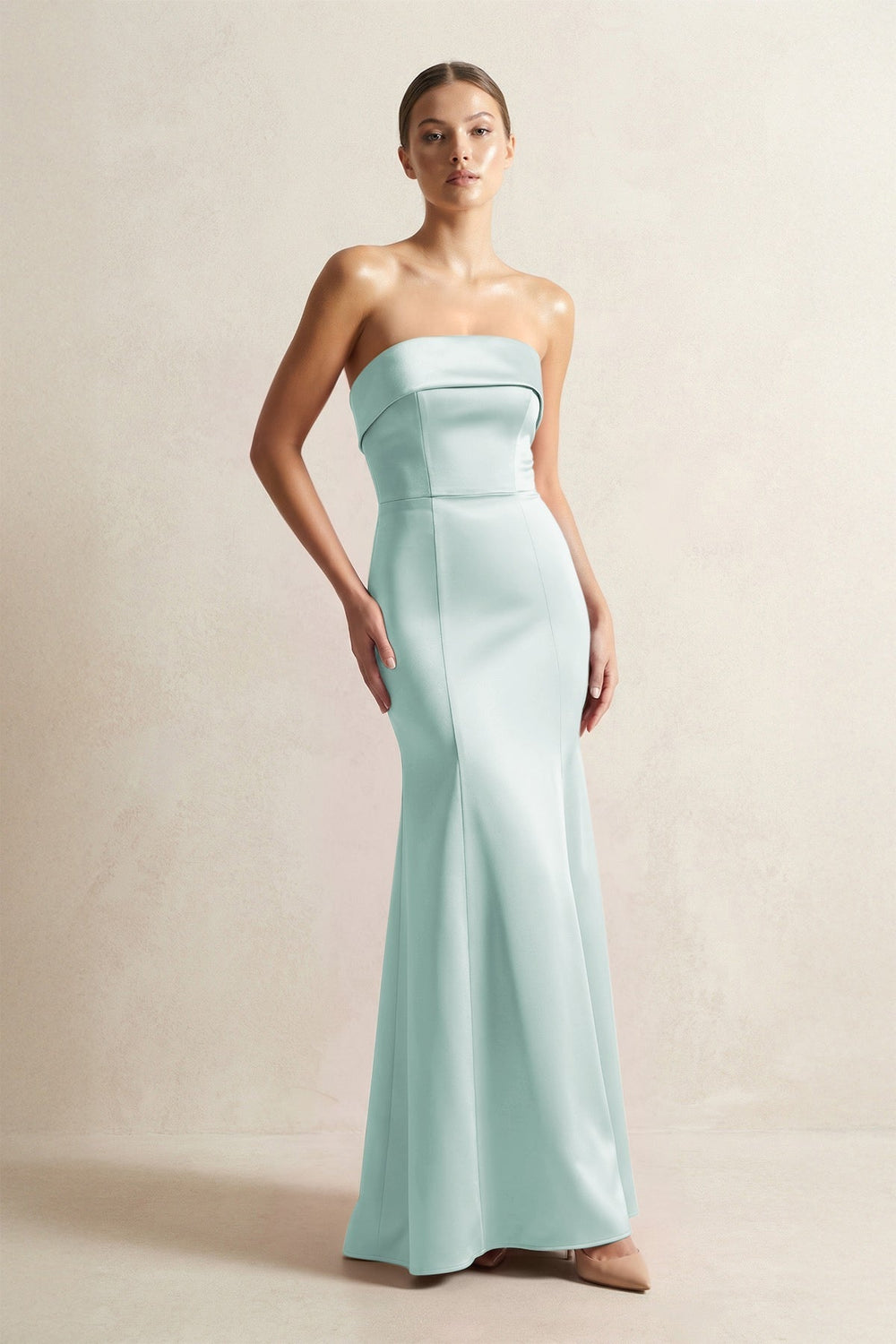 Strapless Satin Mermaid Bridesmaid Dress in Bleached Aqua