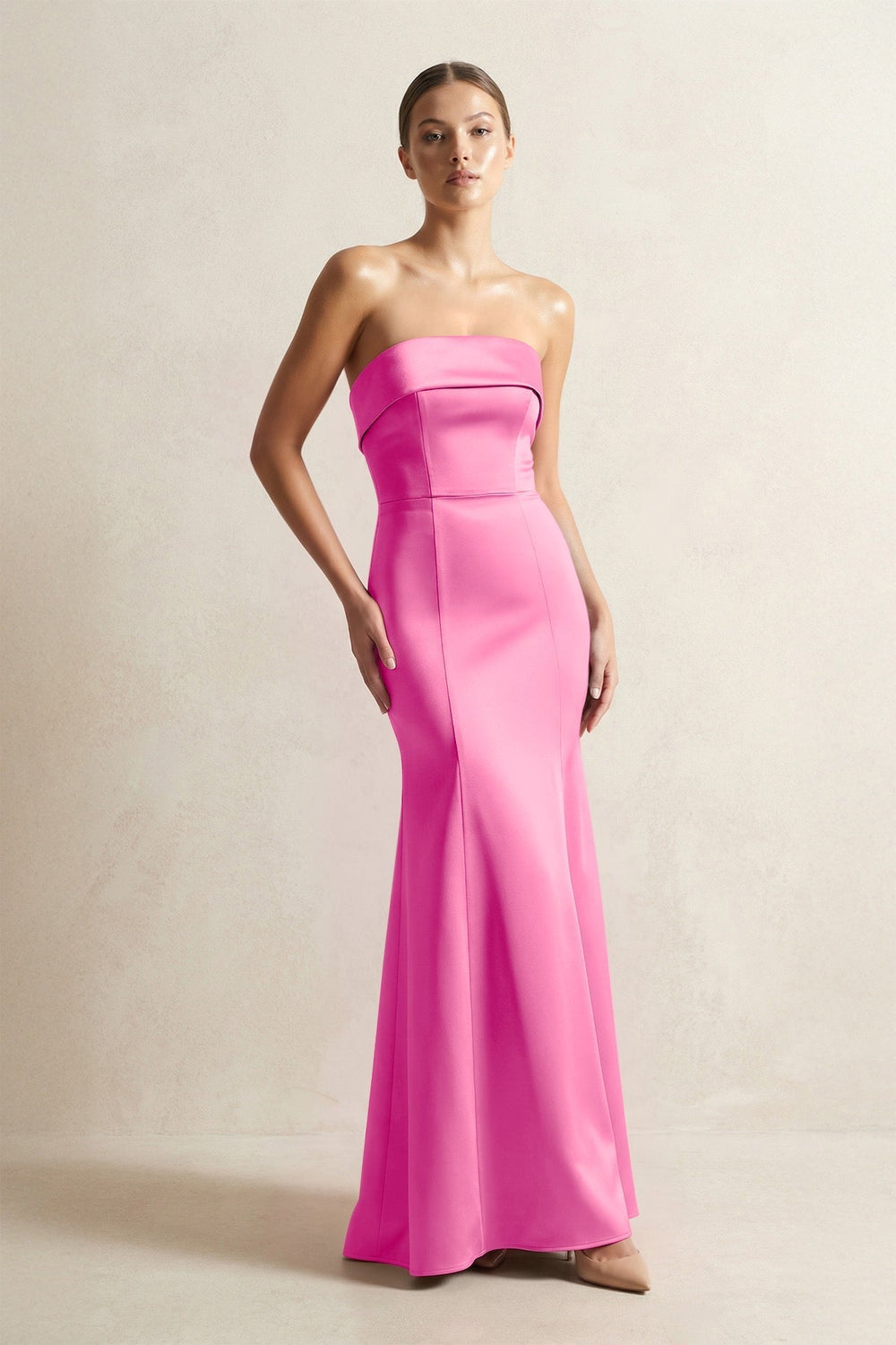 Strapless Satin Mermaid Bridesmaid Dress in Bon Bon Pink