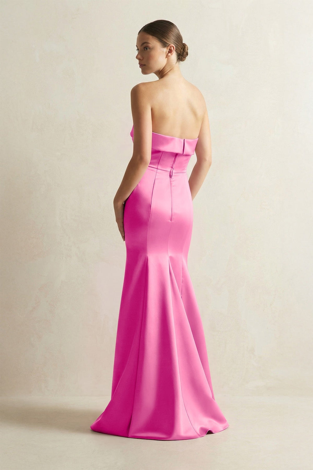 Strapless Satin Mermaid Bridesmaid Dress in Bon Bon Pink