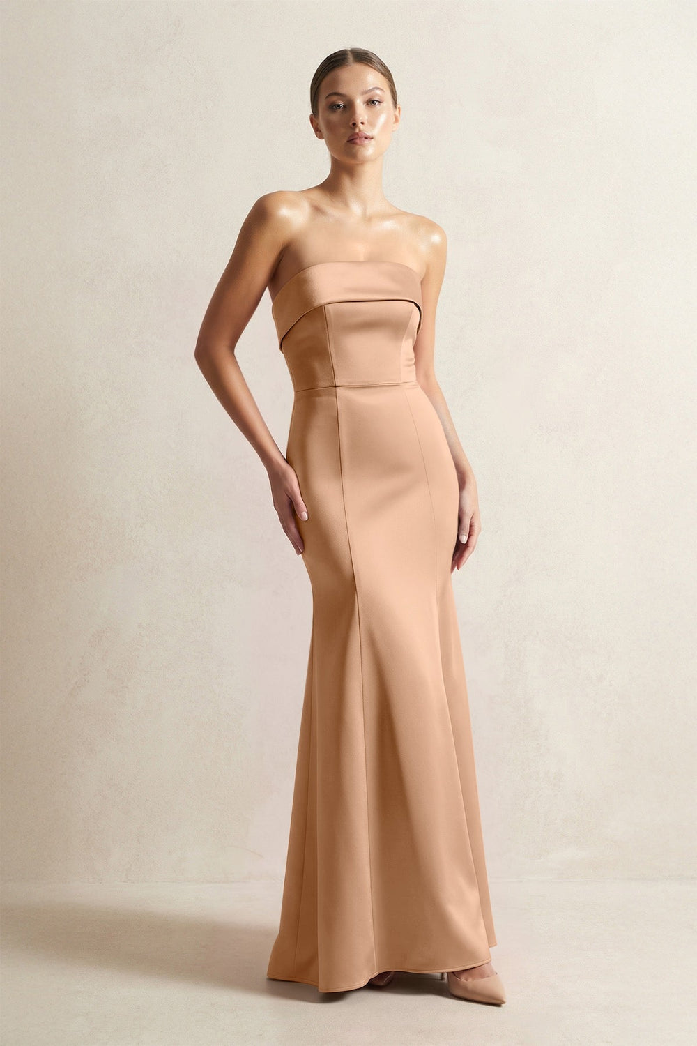 Strapless Satin Mermaid Bridesmaid Dress in Bronzer
