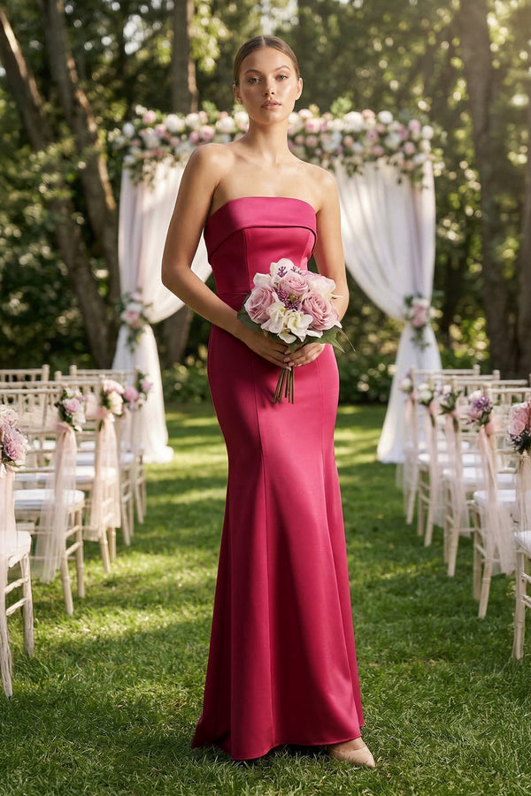Strapless Satin Mermaid Bridesmaid Dress in Burgundy - KISS BRIDAL Bridesmaid Dresses