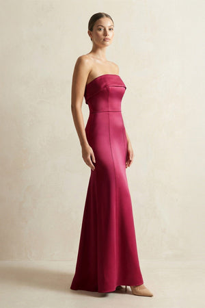 Strapless Satin Mermaid Bridesmaid Dress in Burgundy - KISS BRIDAL Bridesmaid Dresses