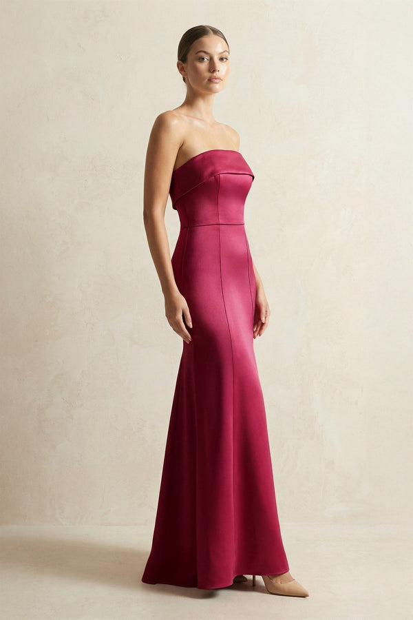 Strapless Satin Mermaid Bridesmaid Dress in Burgundy - KISS BRIDAL Bridesmaid Dresses