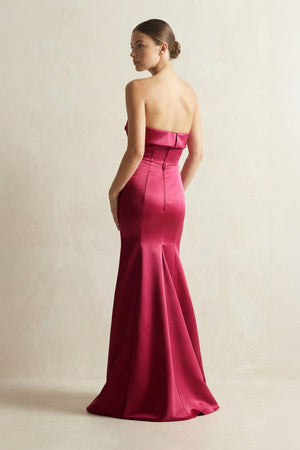 Strapless Satin Mermaid Bridesmaid Dress in Burgundy - KISS BRIDAL Bridesmaid Dresses