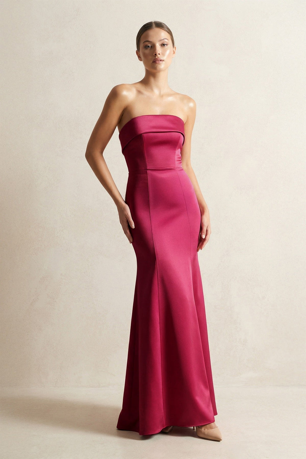 Strapless Satin Mermaid Bridesmaid Dress in Burgundy