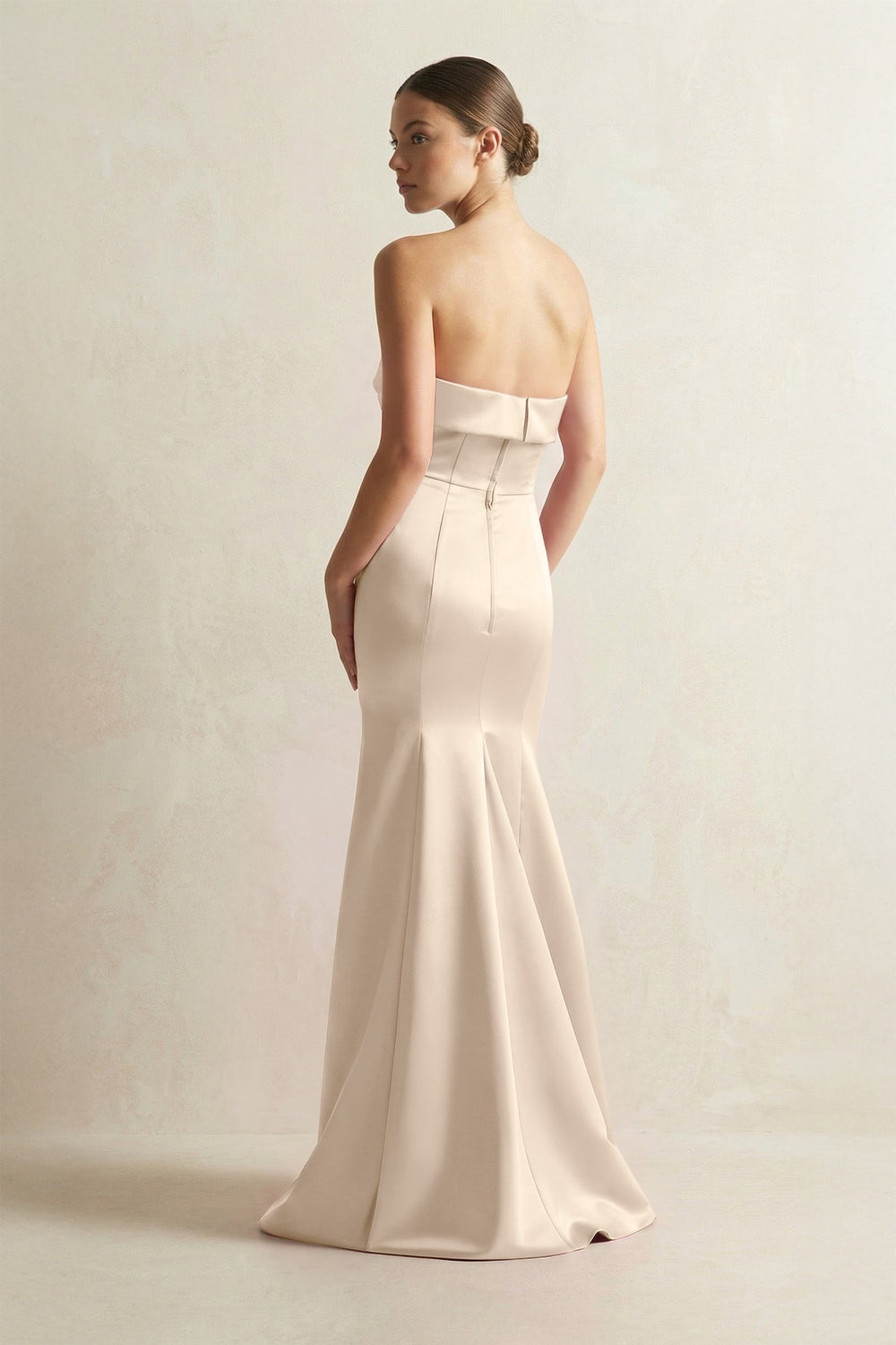 Strapless Satin Mermaid Bridesmaid Dress in Champagne