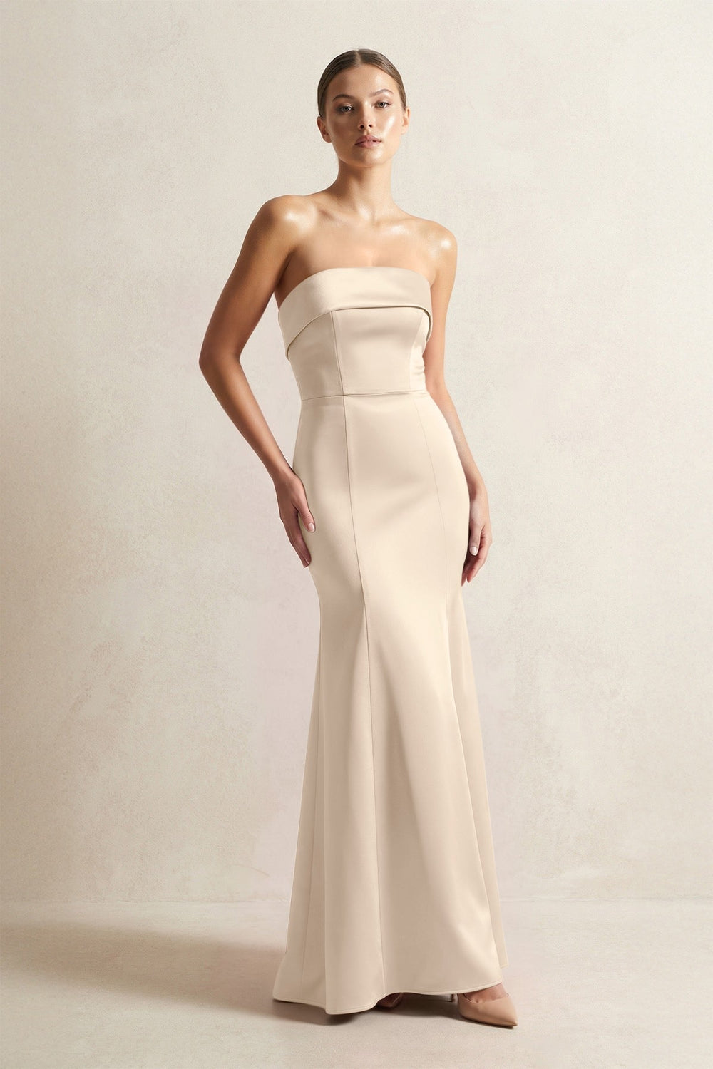 Strapless Satin Mermaid Bridesmaid Dress in Champagne