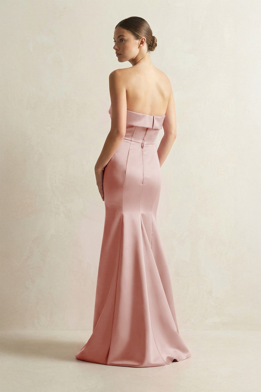Strapless Satin Mermaid Bridesmaid Dress in Champagne Rose
