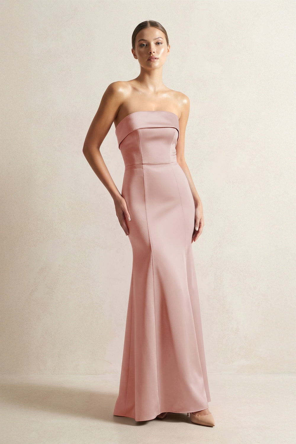 Strapless Satin Mermaid Bridesmaid Dress in Champagne Rose