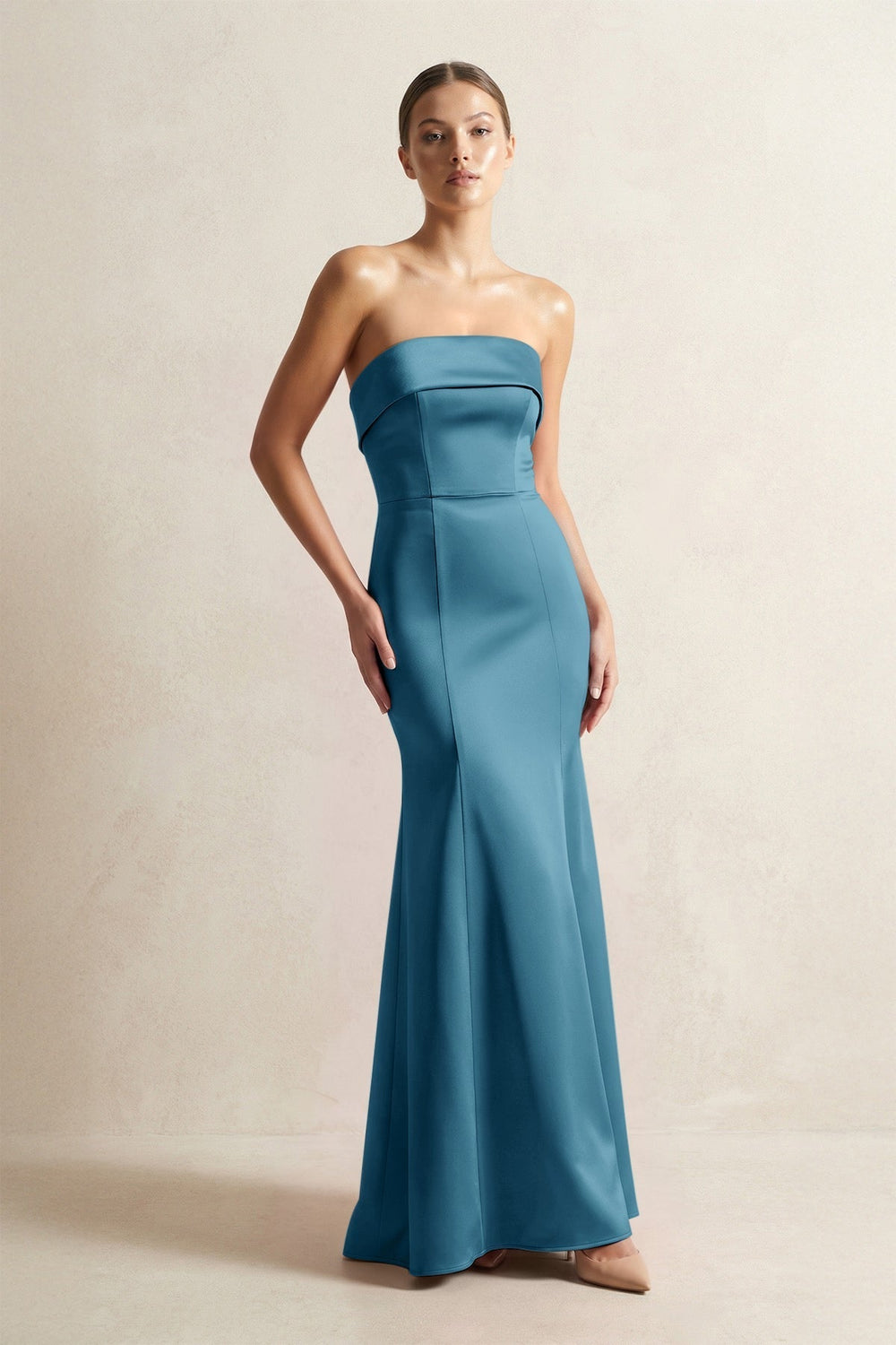 Strapless Satin Mermaid Bridesmaid Dress in Dark Teal