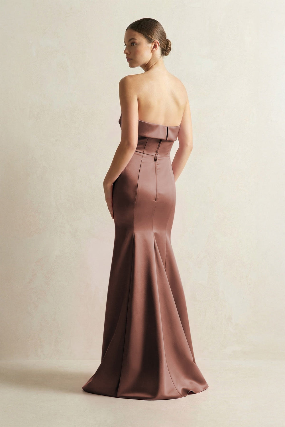 Strapless Satin Mermaid Bridesmaid Dress in Espresso