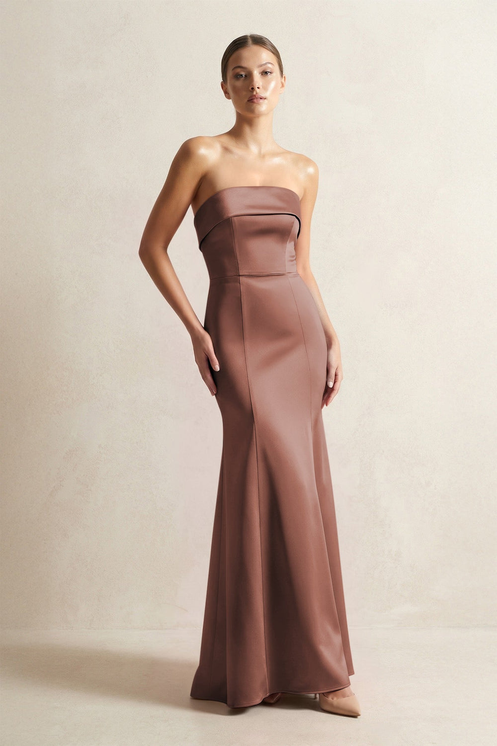 Strapless Satin Mermaid Bridesmaid Dress in Espresso