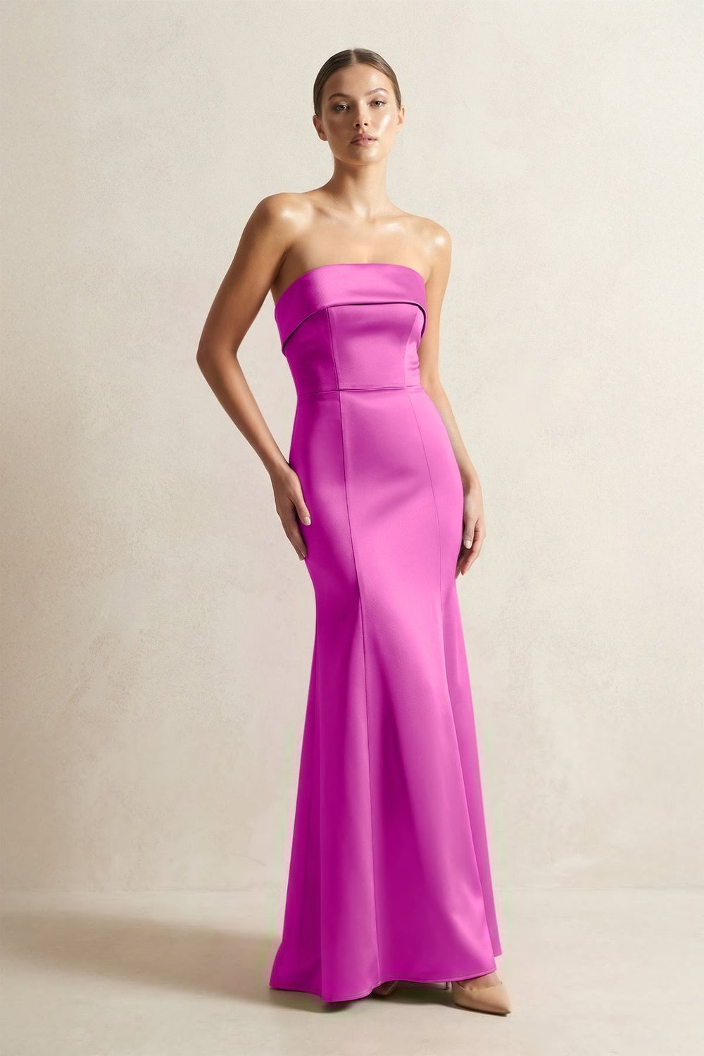 Strapless Satin Mermaid Bridesmaid Dress in Fuchsia