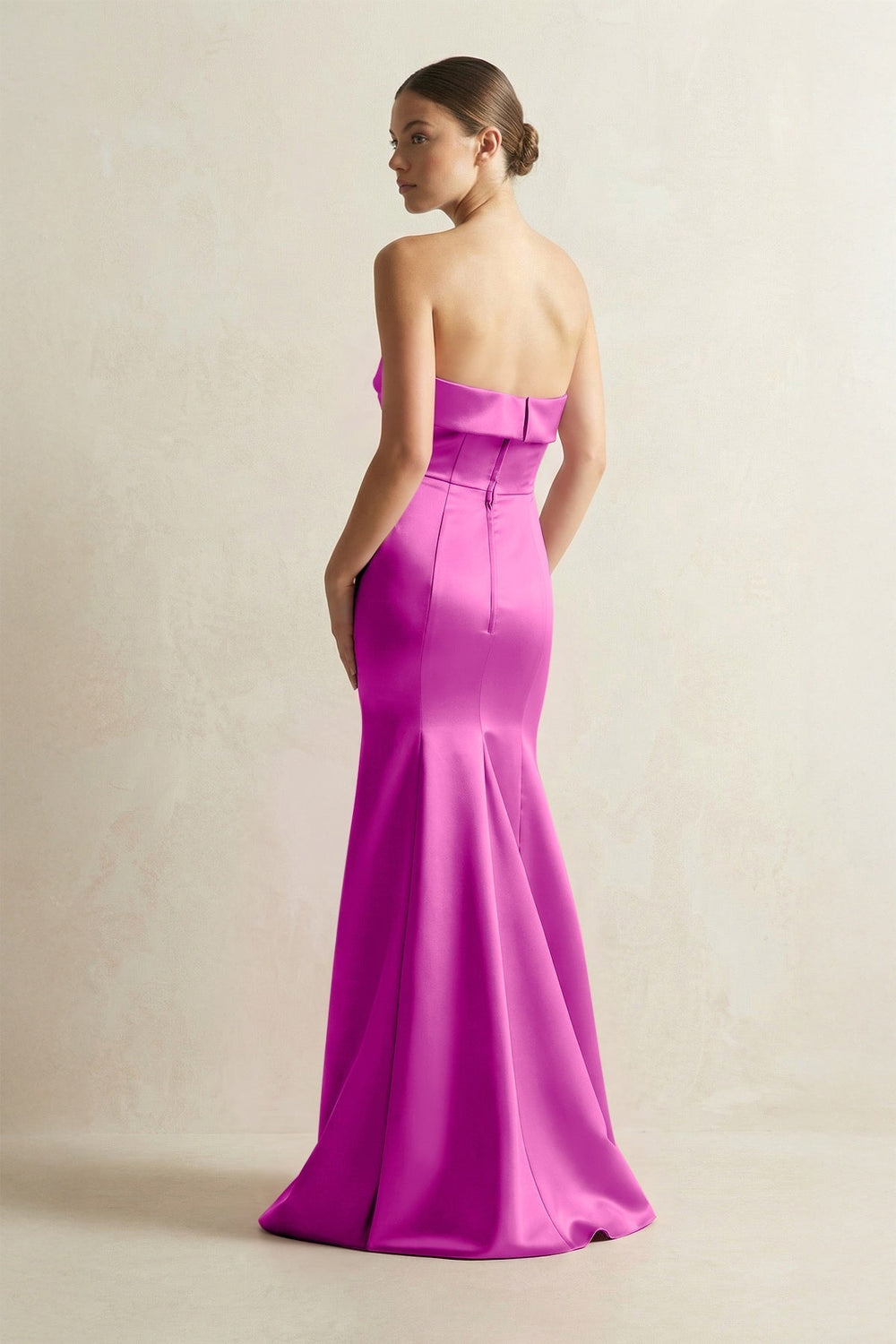 Strapless Satin Mermaid Bridesmaid Dress in Fuchsia