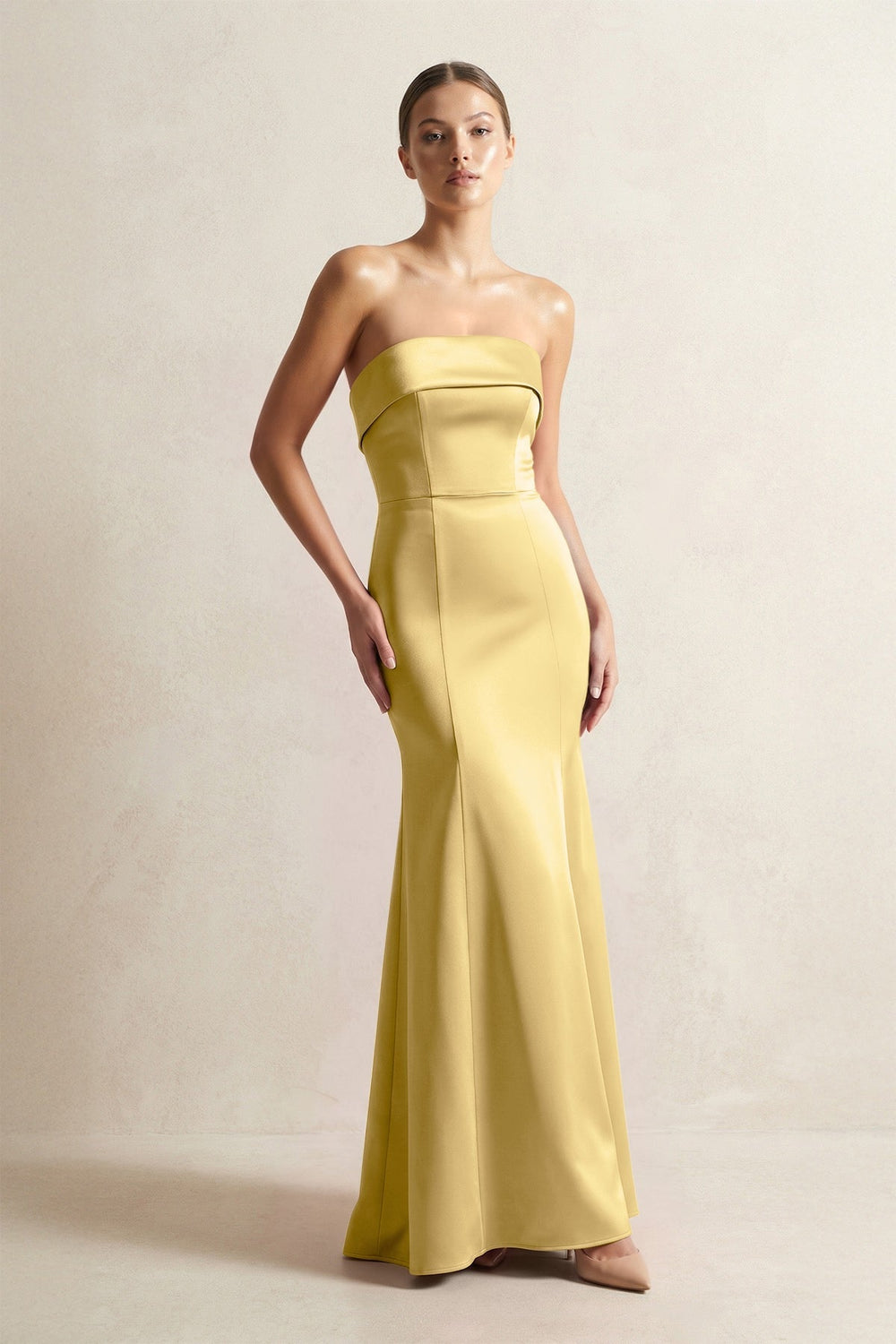 Strapless Satin Mermaid Bridesmaid Dress in Gold