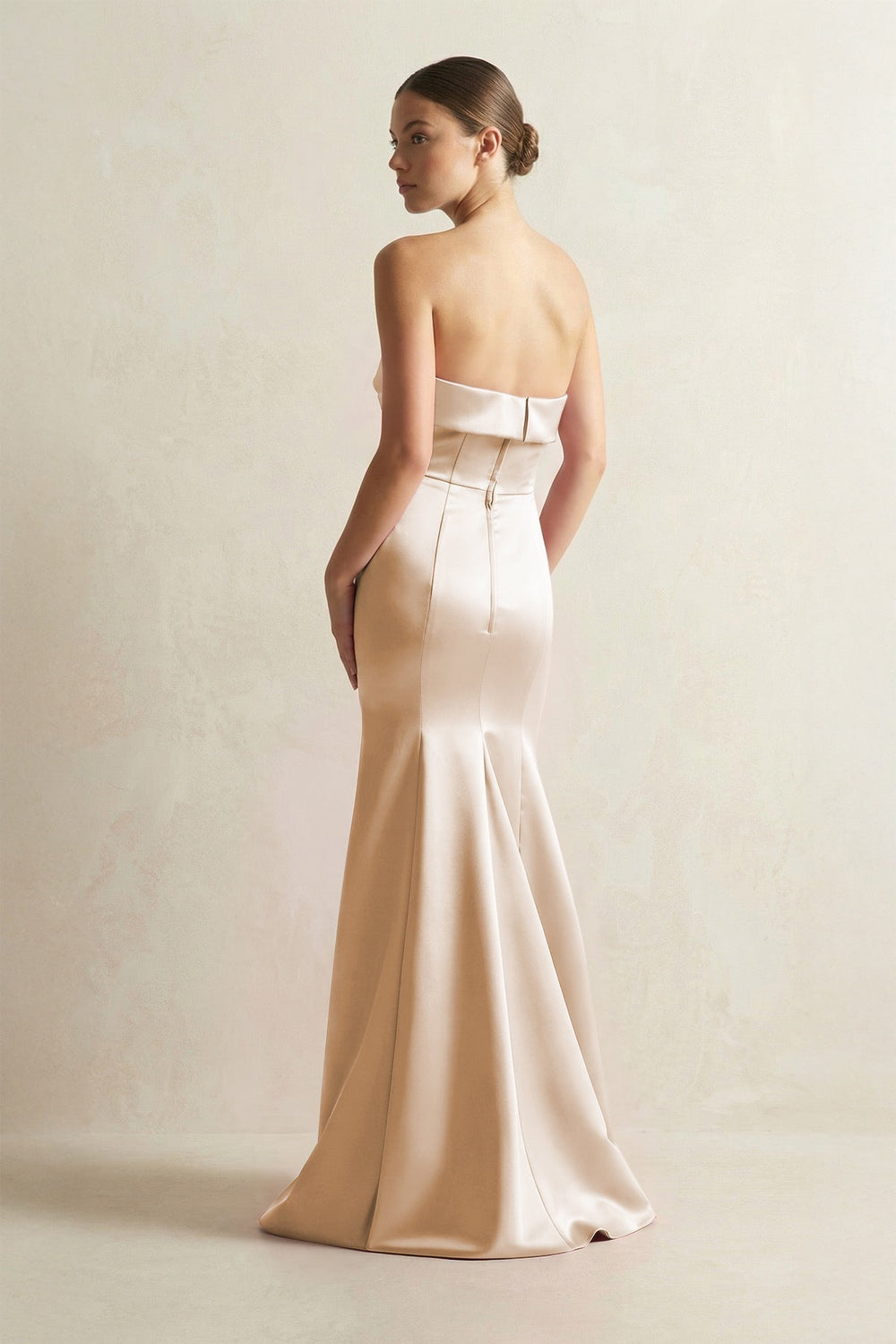 Strapless Satin Mermaid Bridesmaid Dress in Golden Champagne