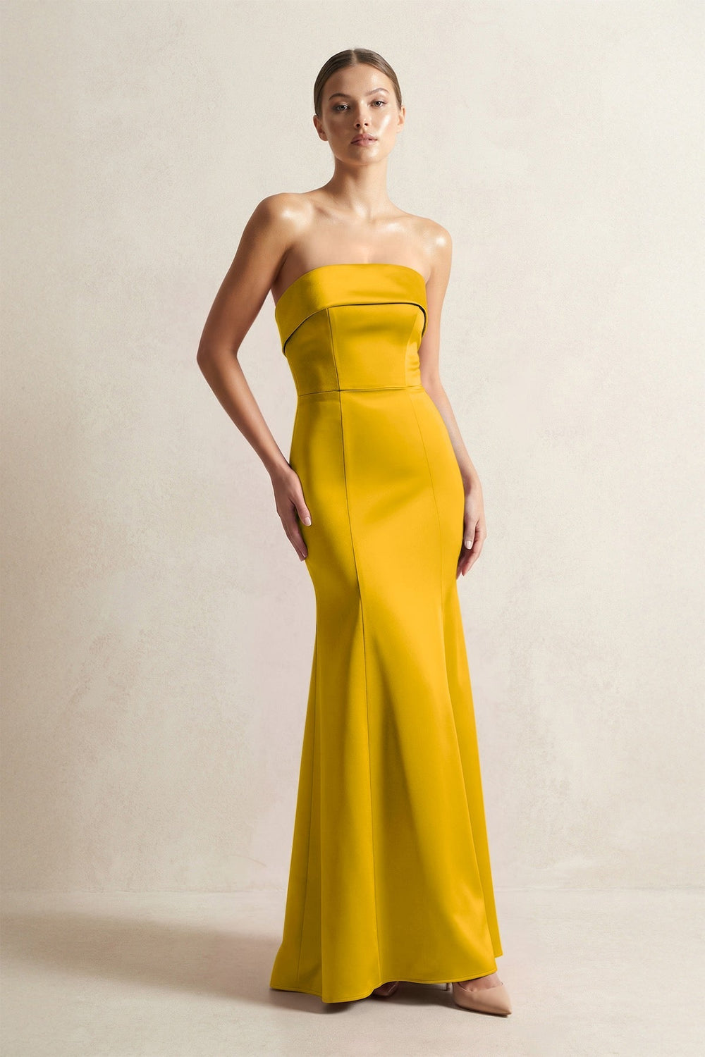 Strapless Satin Mermaid Bridesmaid Dress in Marigold