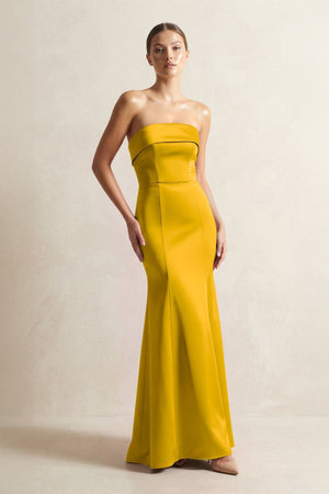 Strapless Satin Mermaid Bridesmaid Dress in Marigold - KISS BRIDAL Bridesmaid Dresses
