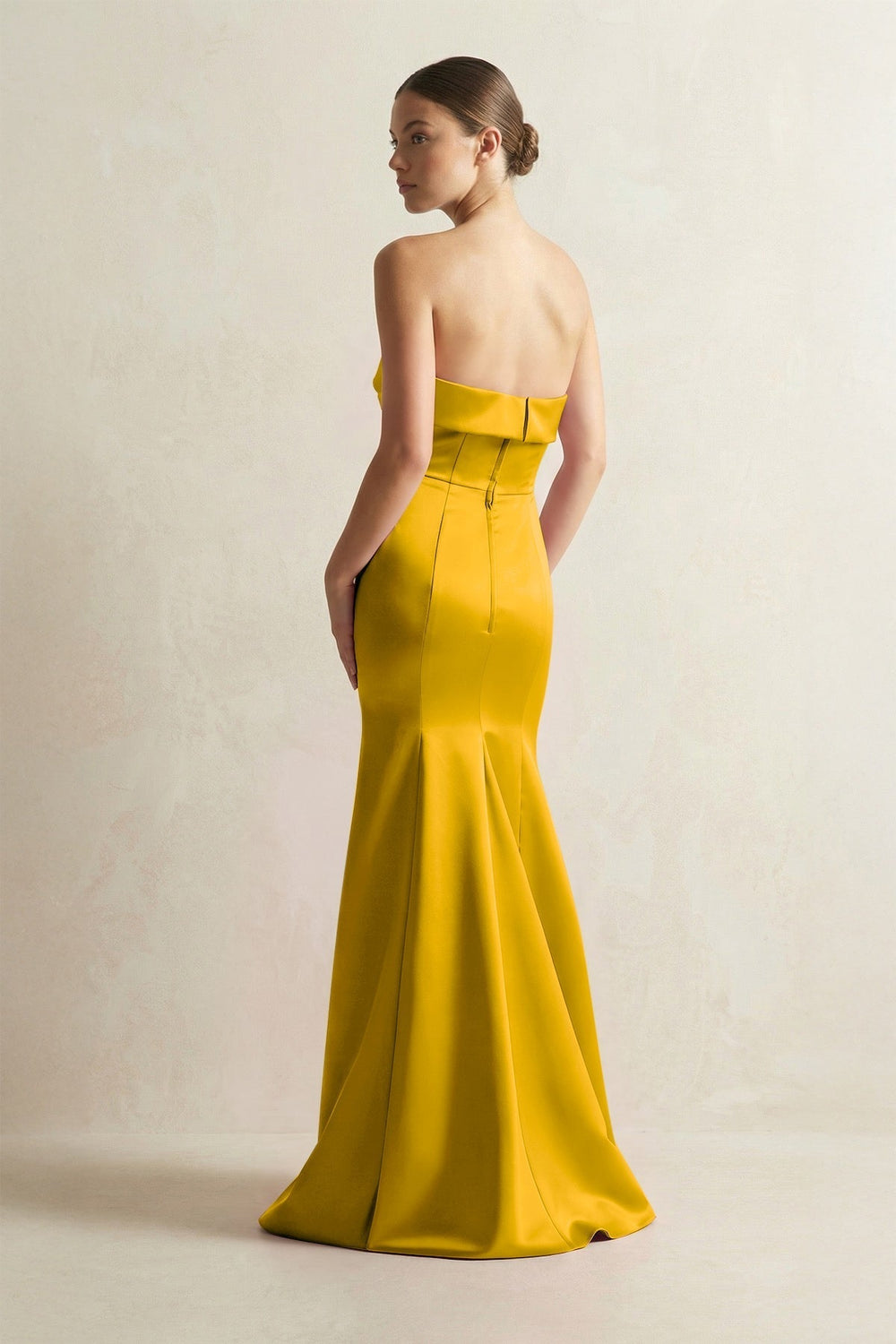 Strapless Satin Mermaid Bridesmaid Dress in Marigold