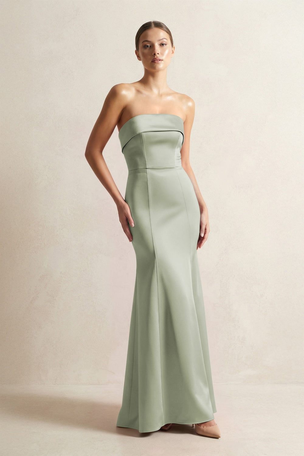 Strapless Satin Mermaid Bridesmaid Dress in Matcha