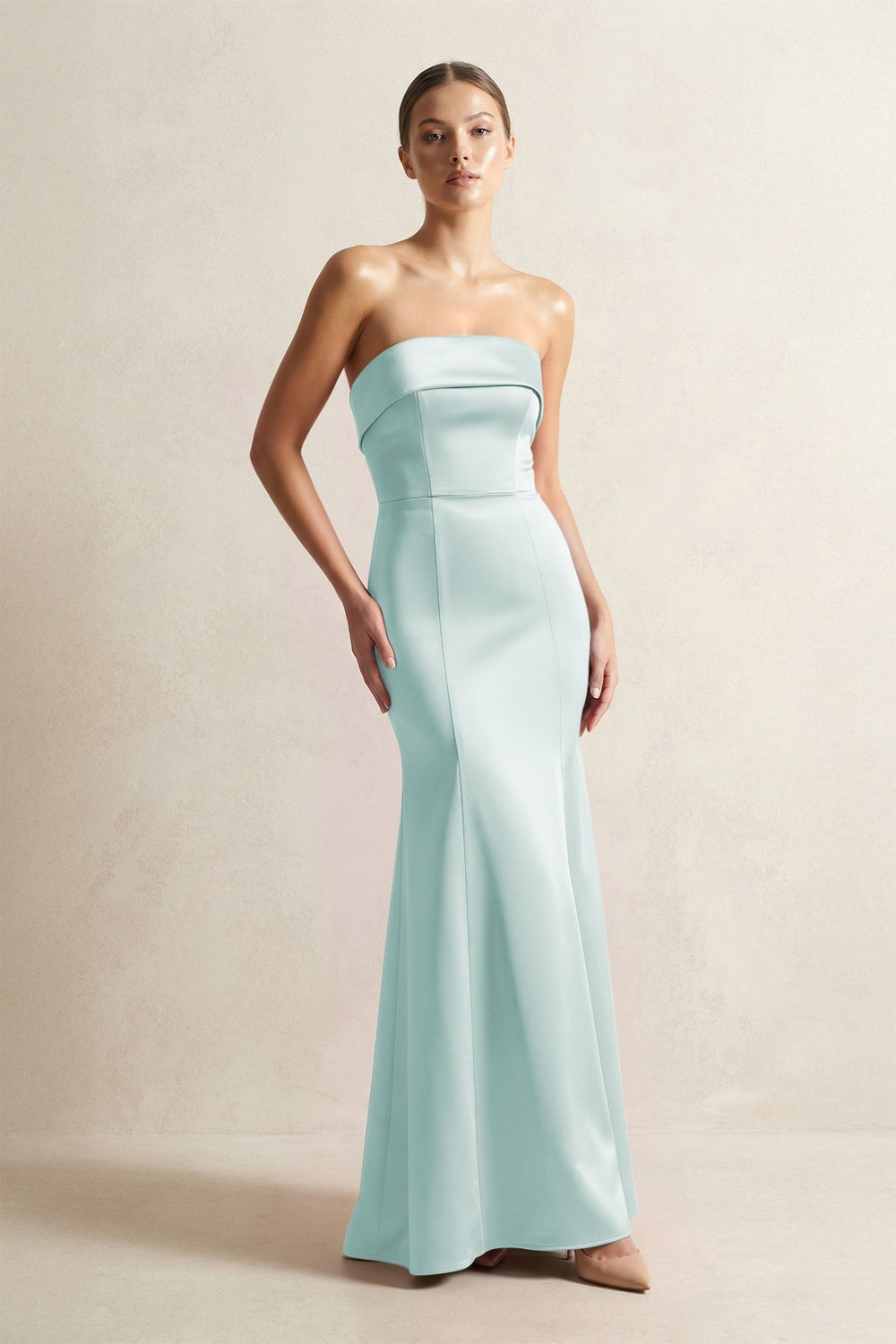Strapless Satin Mermaid Bridesmaid Dress in Mist
