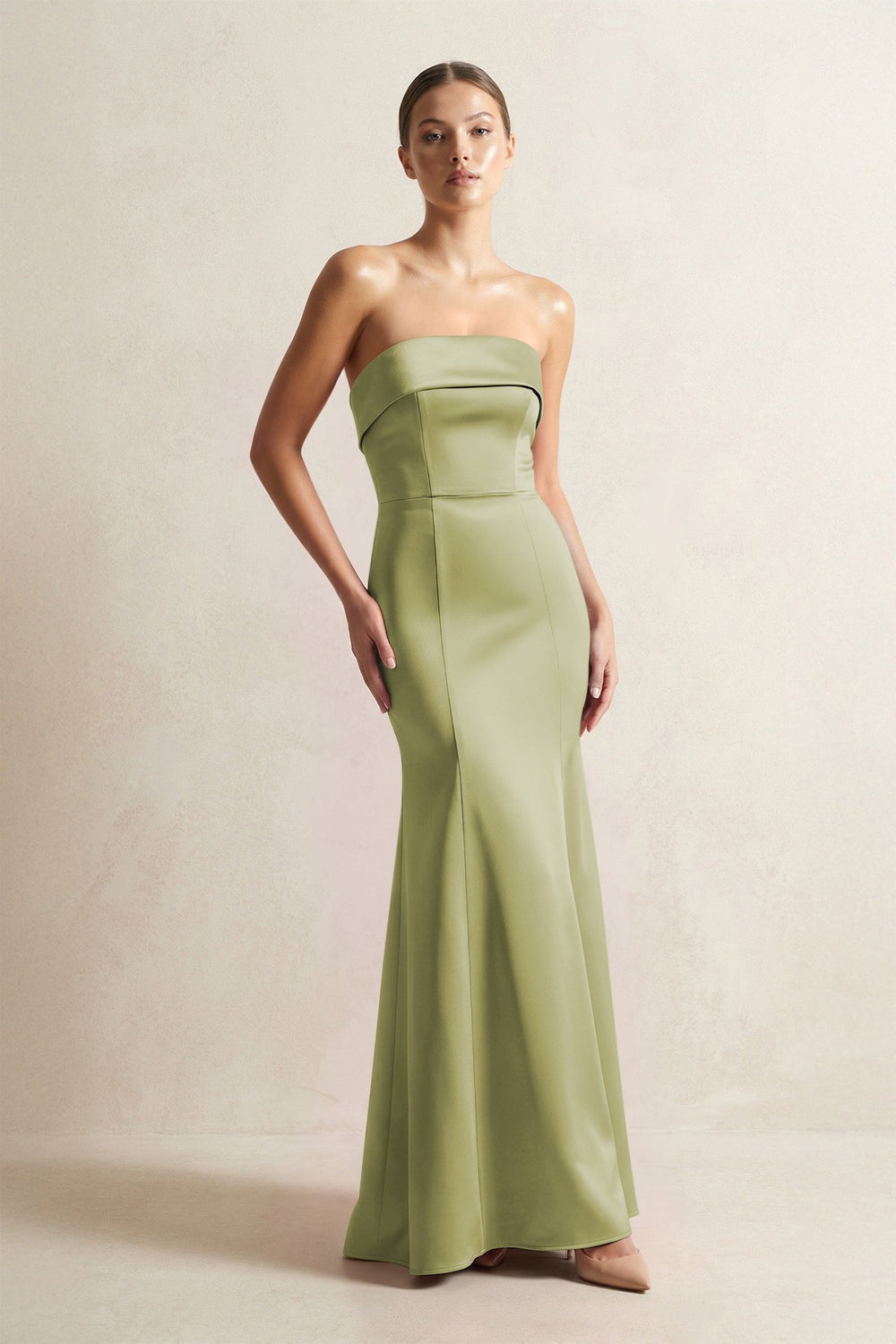 Strapless Satin Mermaid Bridesmaid Dress in Moss Green