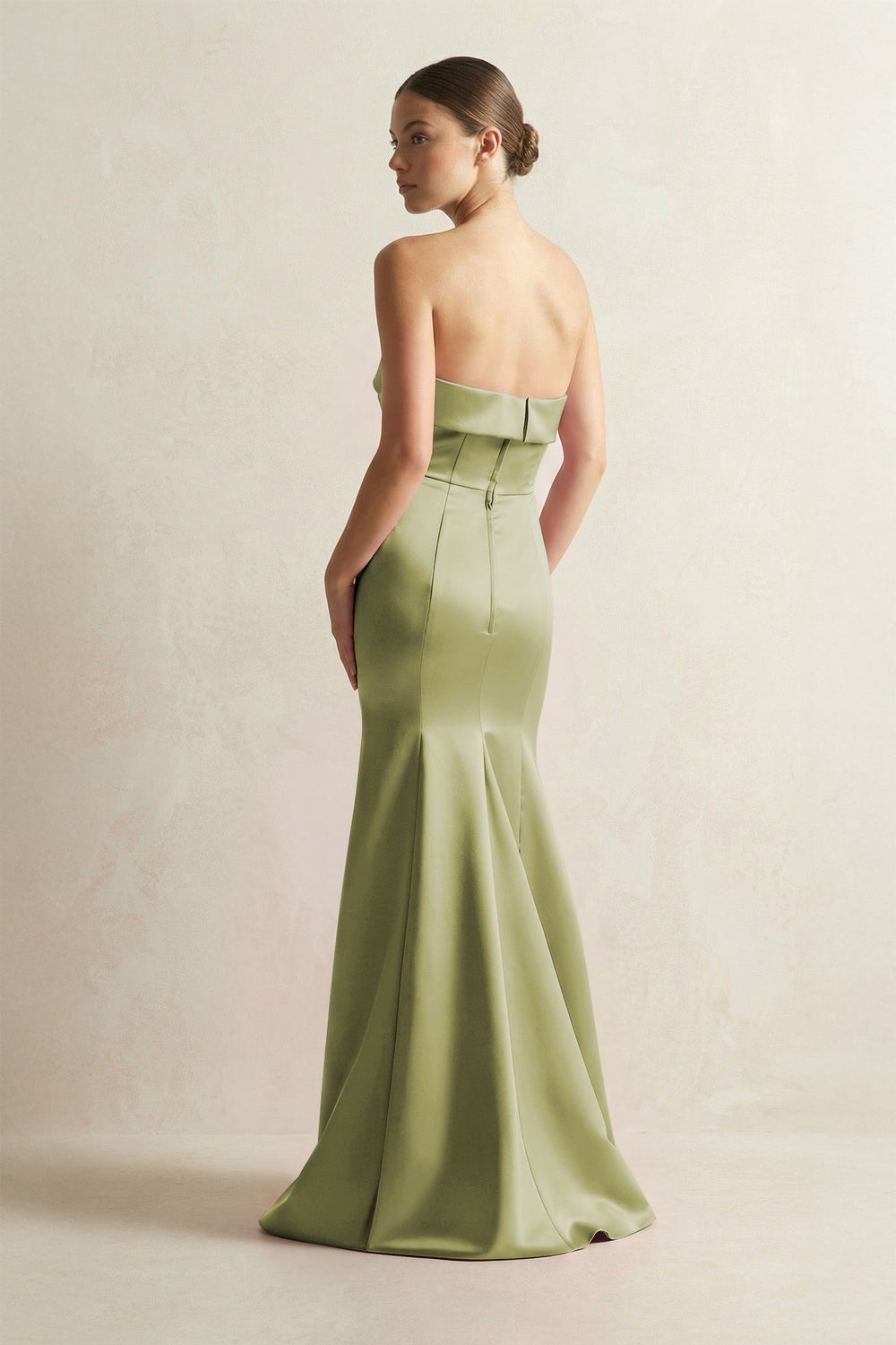 Strapless Satin Mermaid Bridesmaid Dress in Moss Green