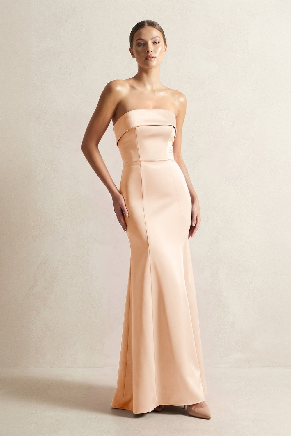 Strapless Satin Mermaid Bridesmaid Dress in Pale Blush