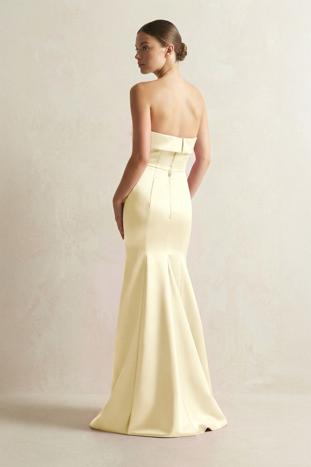 Strapless Satin Mermaid Bridesmaid Dress in Pastel Yellow