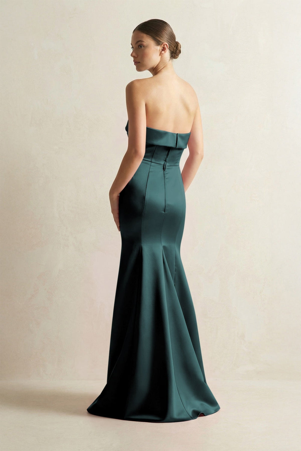 Strapless Satin Mermaid Bridesmaid Dress in Pine