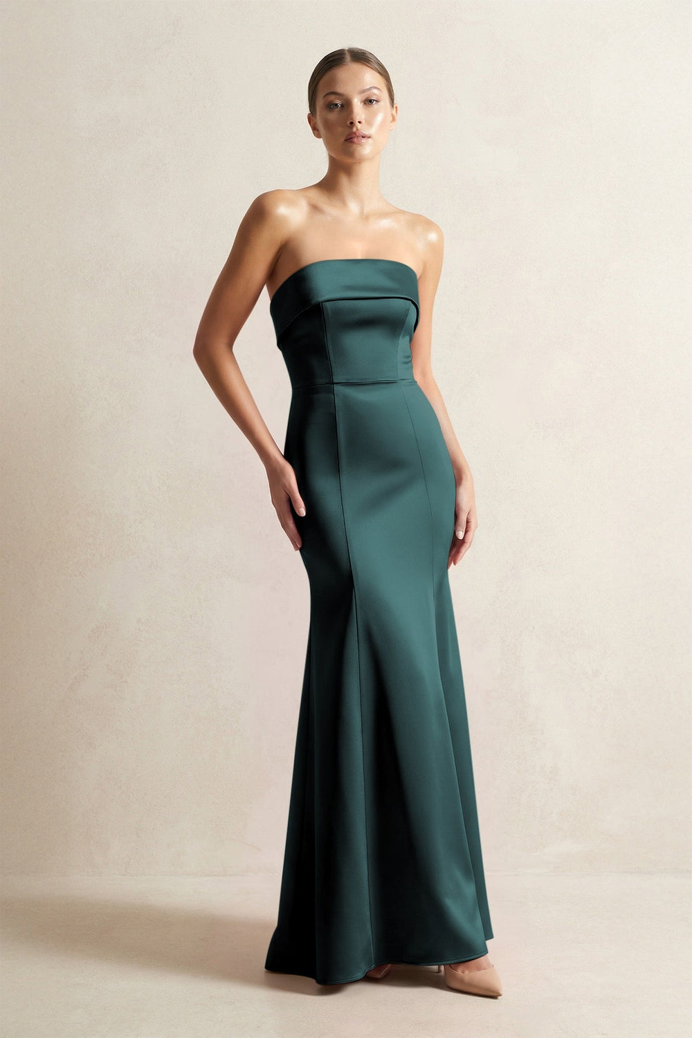 Strapless Satin Mermaid Bridesmaid Dress in Pine