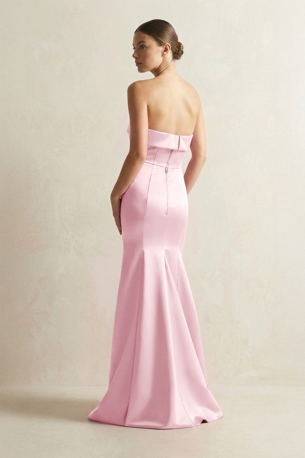 Strapless Satin Mermaid Bridesmaid Dress in Pink