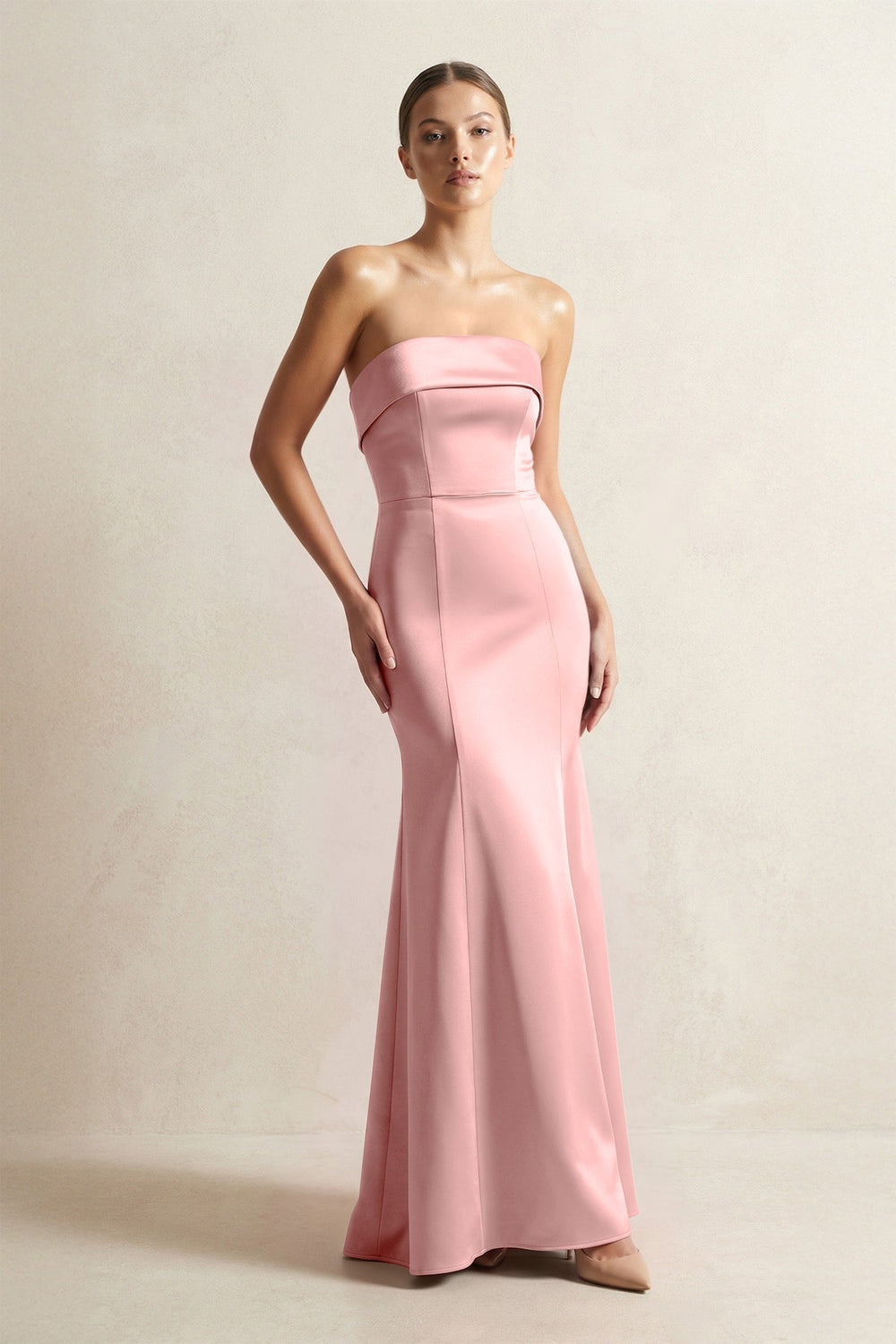 Strapless Satin Mermaid Bridesmaid Dress in Rosette