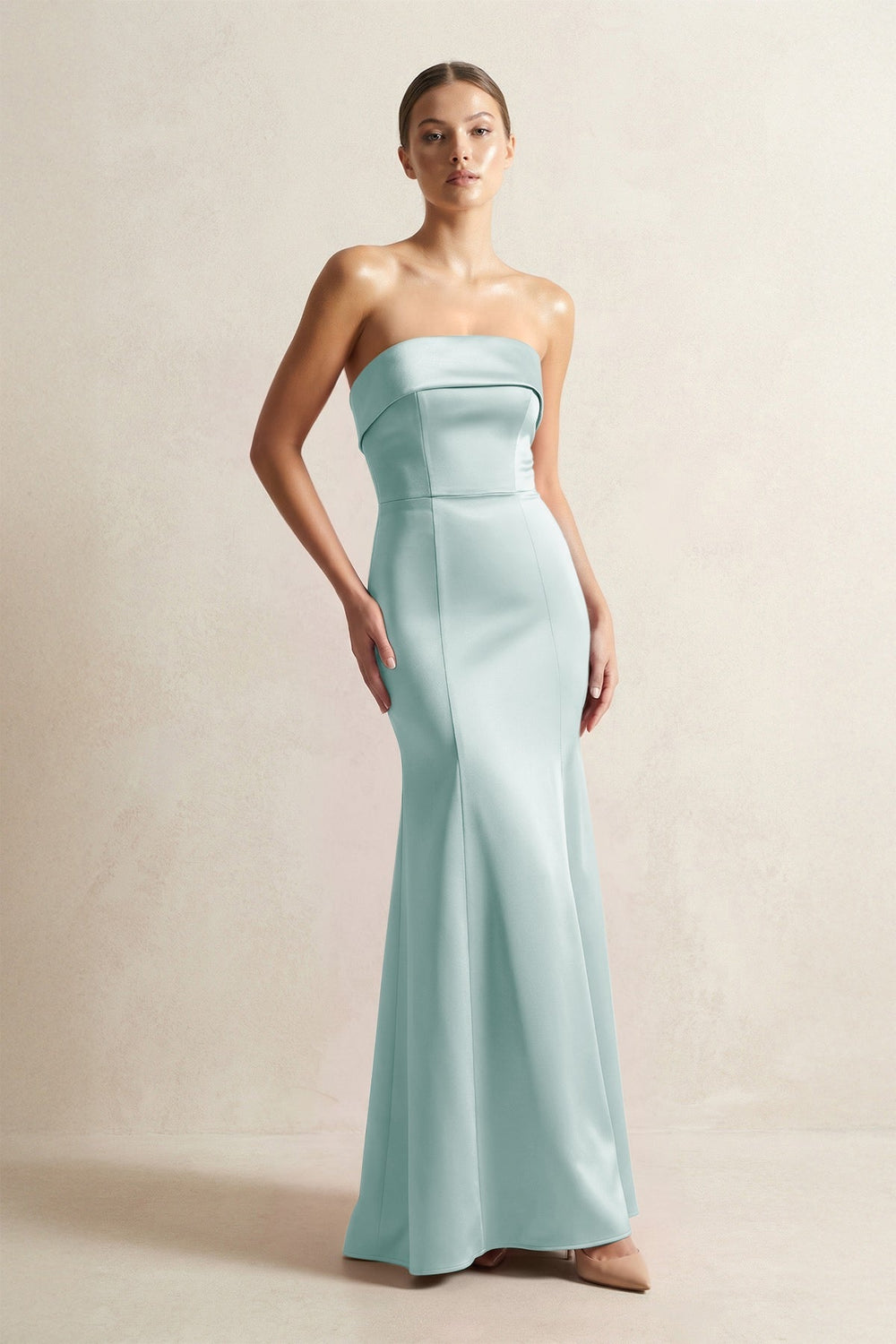 Strapless Satin Mermaid Bridesmaid Dress in Sage