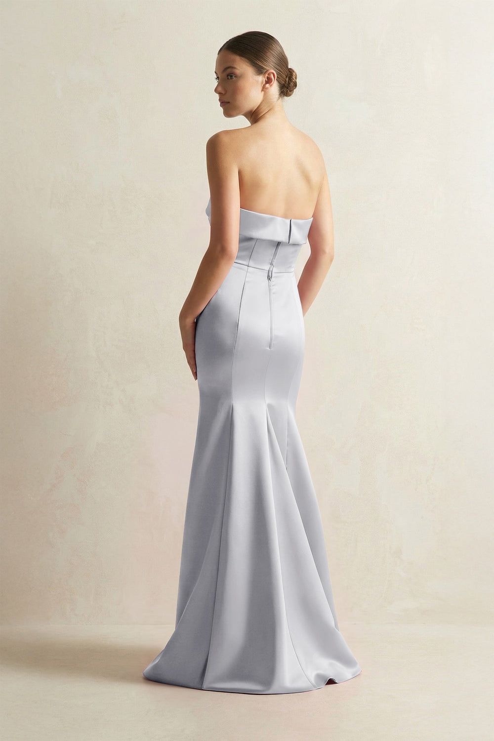 Strapless Satin Mermaid Bridesmaid Dress in Silver