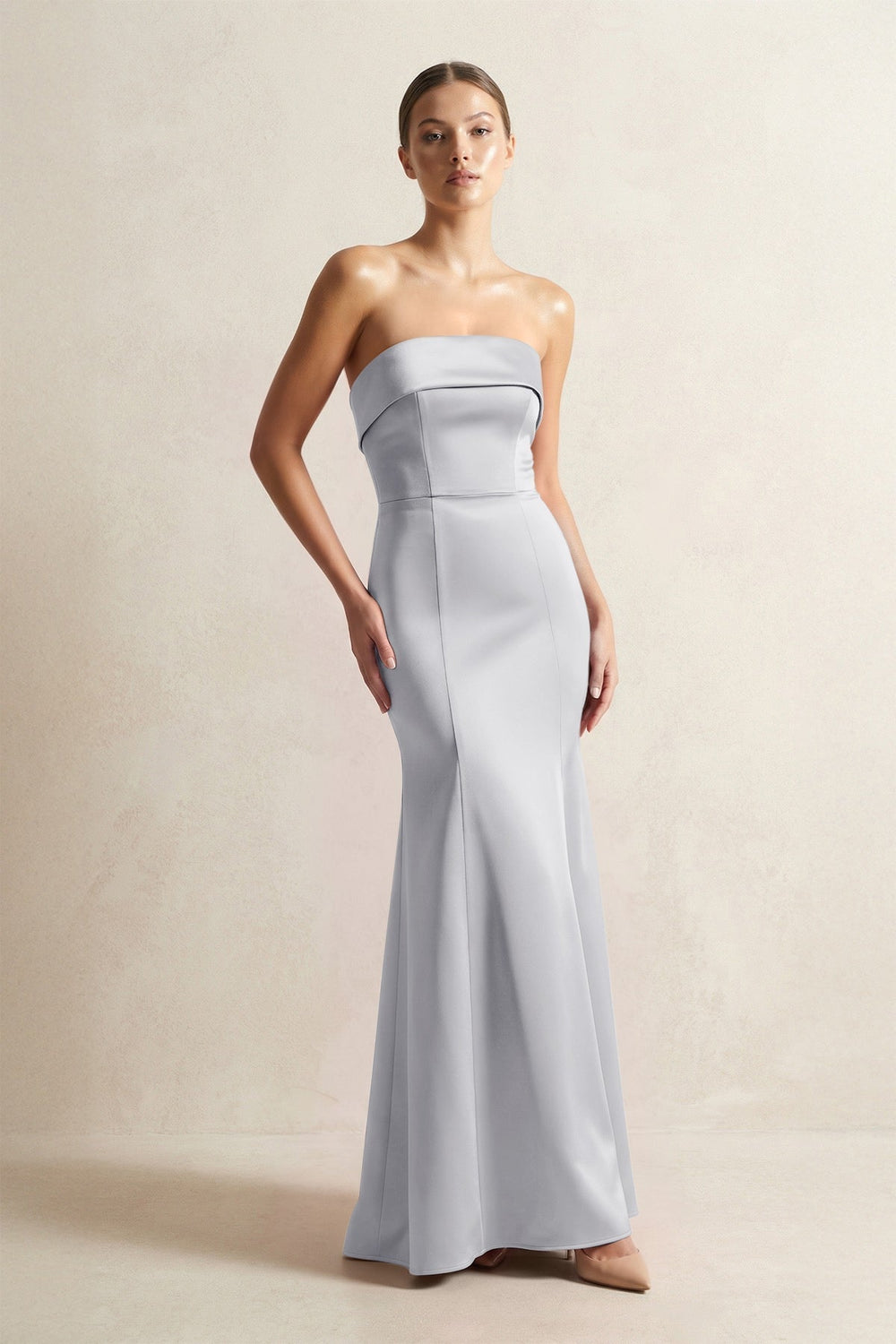 Strapless Satin Mermaid Bridesmaid Dress in Silver