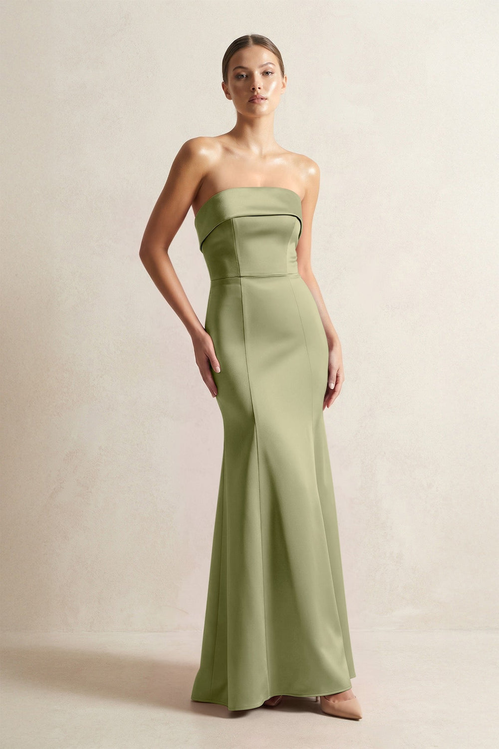 Strapless Satin Mermaid Bridesmaid Dress in Thyme