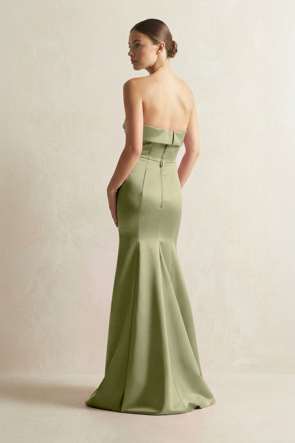 Strapless Satin Mermaid Bridesmaid Dress in Thyme