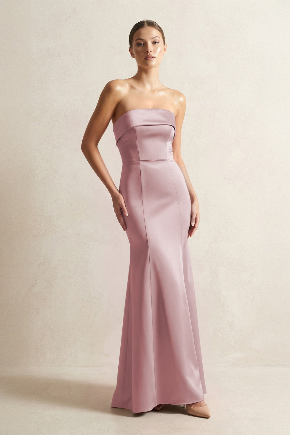 Strapless Satin Mermaid Bridesmaid Dress in Toffee