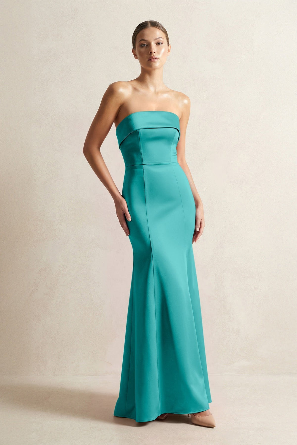 Strapless Satin Mermaid Bridesmaid Dress in Turquoise
