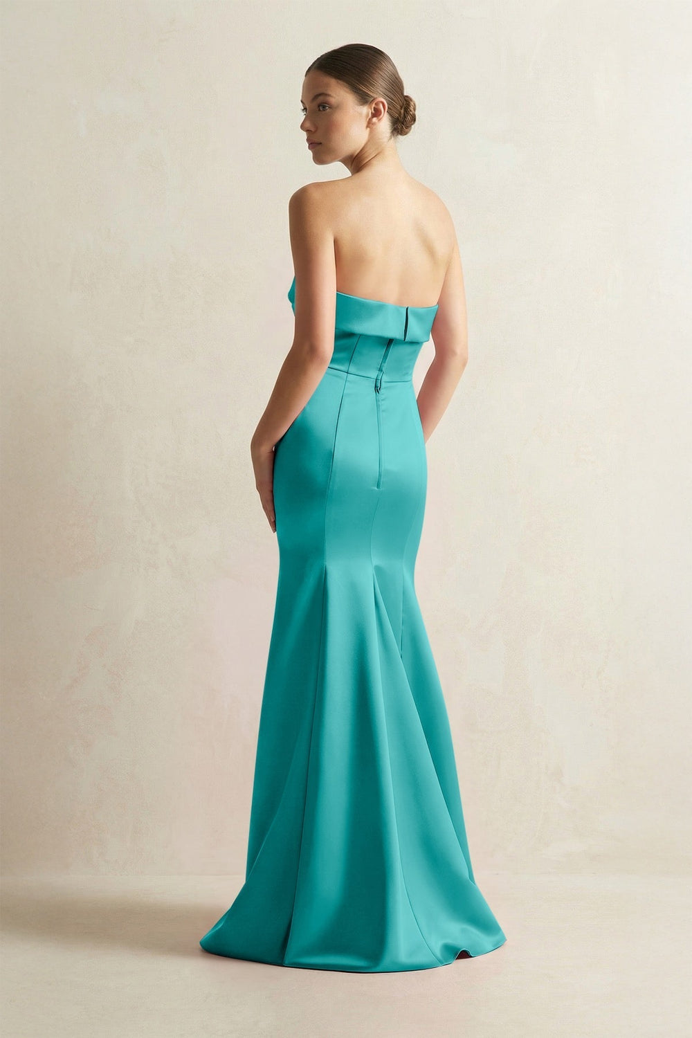 Strapless Satin Mermaid Bridesmaid Dress in Turquoise