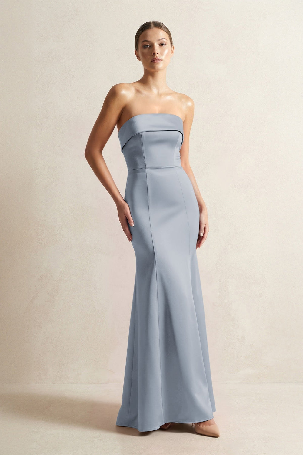 Strapless Satin Mermaid Bridesmaid Dress in Twilight