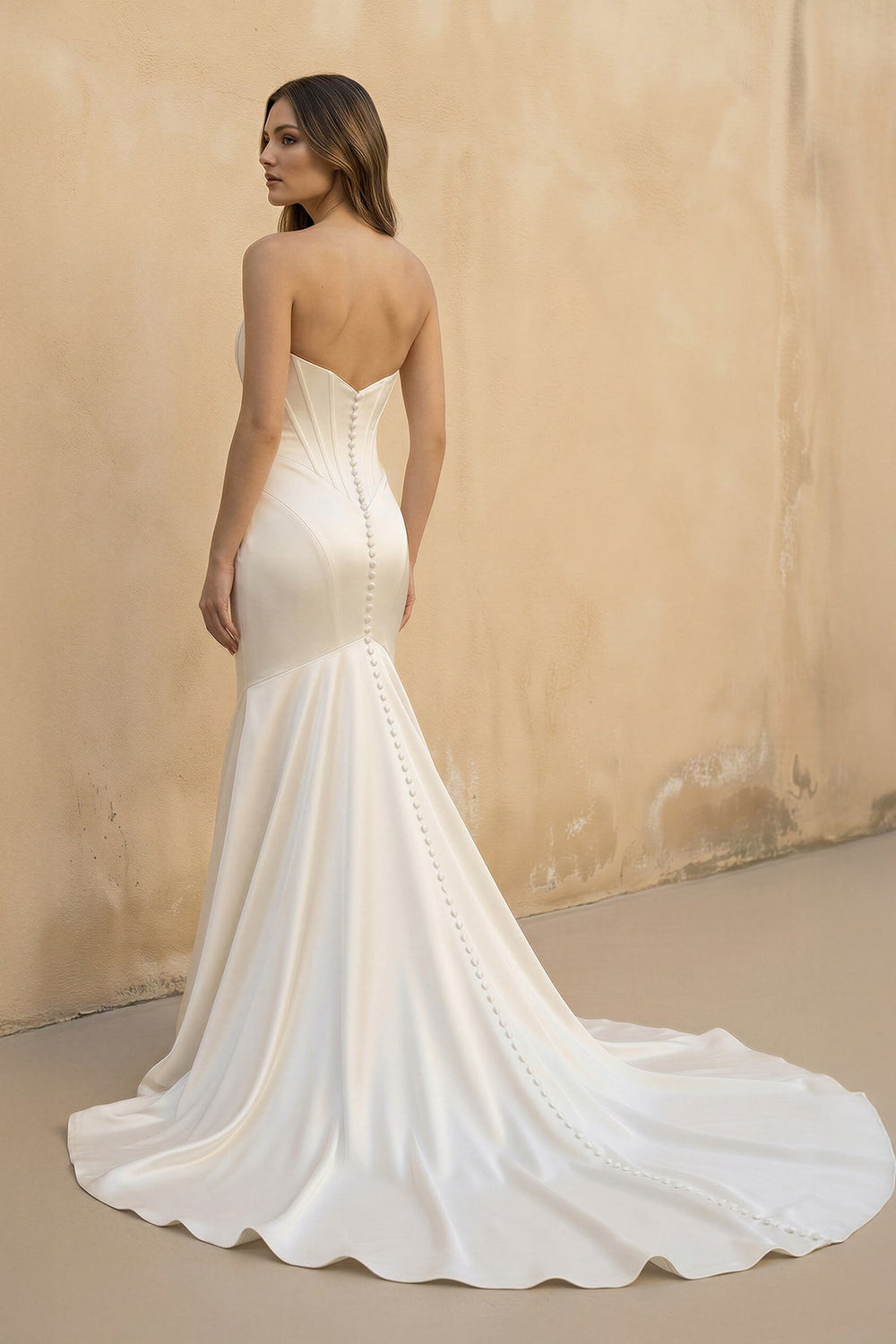 Strapless Satin Mermaid Corset Wedding Dress in Ivory