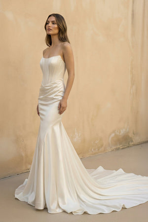 Strapless Satin Mermaid Corset Wedding Dress in Ivory - KISS BRIDAL Wedding Dresses