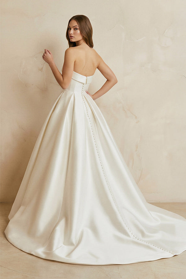 Strapless Satin Pleated Ball Gown in Ivory - KISS BRIDAL Wedding Dresses