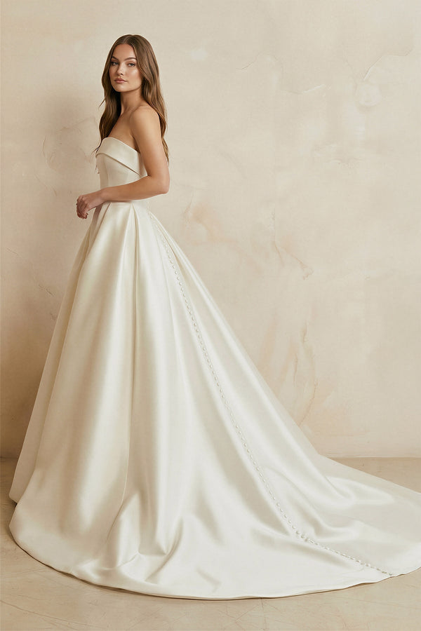 Strapless Satin Pleated Ball Gown in Ivory - KISS BRIDAL Wedding Dresses