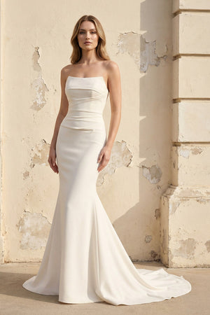 Strapless Satin Pleated Mermaid Wedding Dress - KISS BRIDAL Wedding Dresses